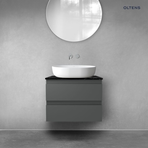 Zestaw Oltens Vernal szafka 60 cm podumywalkowa wisząca z blatem Tera grafit mat/czarny marmur 68725400