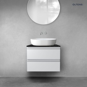 Zestaw Oltens Vernal szafka 60 cm podumywalkowa wisząca z blatem Tera szary mat/czarny marmur 68725700