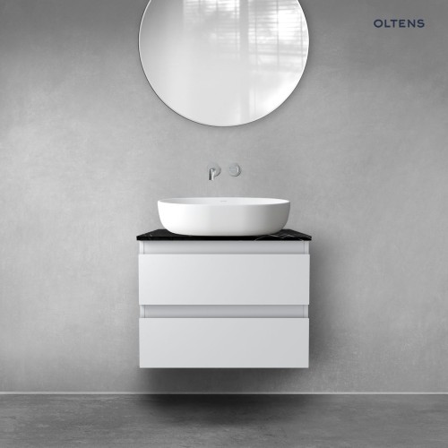 Zestaw Oltens Vernal szafka 60 cm podumywalkowa wisząca z blatem Tera szary mat/czarny marmur 68725700