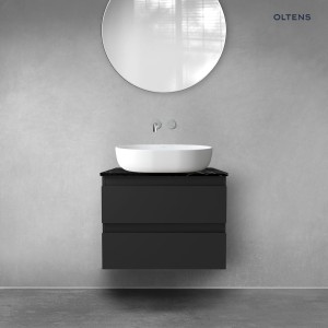 Zestaw Oltens Vernal szafka 60 cm podumywalkowa wisząca z blatem Tera czarny mat/czarny marmur 68725300