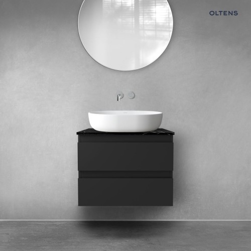 Zestaw Oltens Vernal szafka 60 cm podumywalkowa wisząca z blatem Tera czarny mat/czarny marmur 68725300