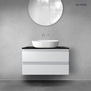 Zestaw Oltens Vernal szafka 80 cm podumywalkowa wisząca z blatem Tera szary mat/czarny marmur 68726700