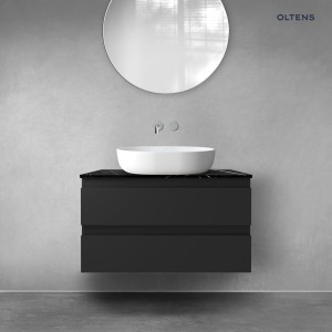 Zestaw Oltens Vernal szafka 80 cm podumywalkowa wisząca z blatem Tera czarny mat/czarny marmur 68726300