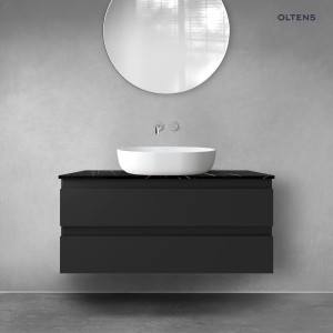 Zestaw Oltens Vernal szafka 100 cm podumywalkowa wisząca z blatem Tera czarny mat/czarny marmur 68727300