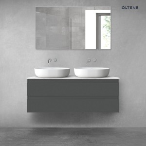 Zestaw Oltens Vernal szafka 120 cm podumywalkowa wisząca z blatem Tera grafit mat/jasny marmur 68728400