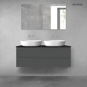 Zestaw Oltens Vernal szafka 120 cm podumywalkowa wisząca z blatem Tera grafit mat/czarny marmur 68729400