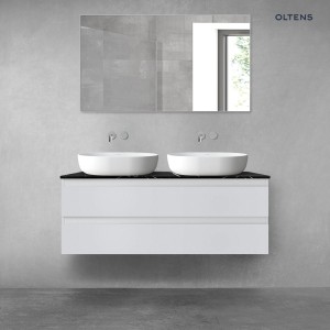 Zestaw Oltens Vernal szafka 120 cm podumywalkowa wisząca z blatem Tera szary mat/czarny marmur 68729700