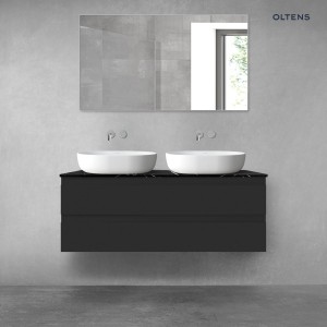 Zestaw Oltens Vernal szafka 120 cm podumywalkowa wisząca z blatem Tera czarny mat/czarny marmur 68729300