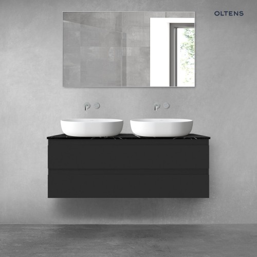 Zestaw Oltens Vernal szafka 120 cm podumywalkowa wisząca z blatem Tera czarny mat/czarny marmur 68729300