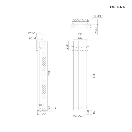 Oltens Stang (e) grzejnik elektryczny 150 x 37 cm grafit 55128400