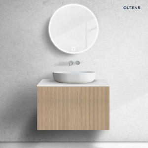 Zestaw Oltens Lun Rilla szafka podumywalkowa 80 cm z blatem dąb/biały mat 68739060