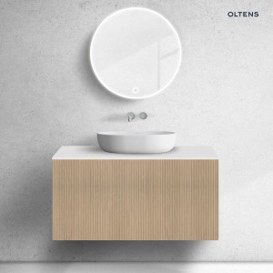 Zestaw Oltens Lun Rilla szafka podumywalkowa 100 cm z blatem dąb/biały mat 68740060