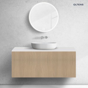 Zestaw Oltens Lun Rilla szafka podumywalkowa 120 cm z blatem dąb/biały mat 68741060
