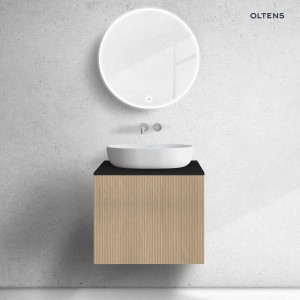 Zestaw Oltens Lun Rilla szafka podumywalkowa 60 cm z blatem dąb/czarny mat 68746060