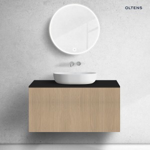 Zestaw Oltens Lun Rilla szafka podumywalkowa 100 cm z blatem dąb/czarny mat 68681060