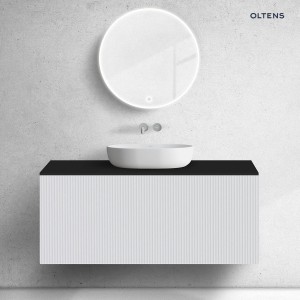 Zestaw Oltens Lun Rilla szafka podumywalkowa 120 cm z blatem biały mat/czarny mat 68682000