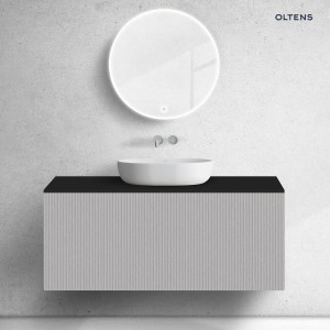 Zestaw Oltens Lun Rilla szafka podumywalkowa 120 cm z blatem kaszmir/czarny mat 68682900
