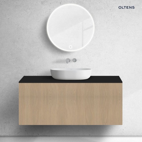 Zestaw Oltens Lun Rilla szafka podumywalkowa 120 cm z blatem dąb/czarny mat 68682060
