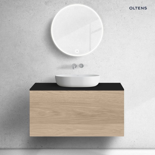 Zestaw Oltens Lun szafka podumywalkowa 100 cm z blatem dąb/czarny mat 68685060
