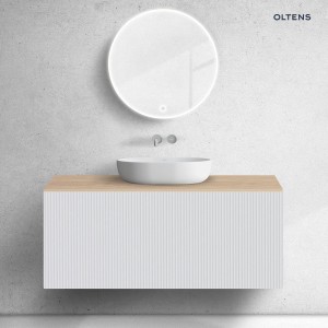 Zestaw Oltens Lun Rilla szafka podumywalkowa 120 cm z blatem biały mat/dąb 68690000
