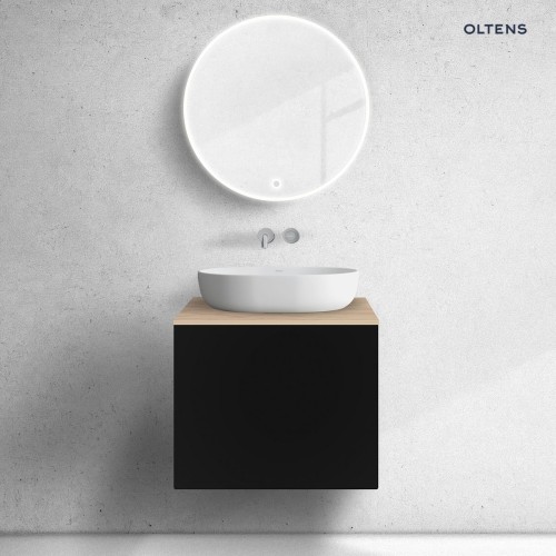 Zestaw Oltens Lun szafka podumywalkowa 60 cm z blatem czarny mat/dąb 68691300