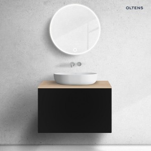 Zestaw Oltens Lun szafka podumywalkowa 80 cm z blatem czarny mat/dąb 68692300