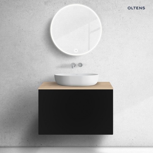 Zestaw Oltens Lun szafka podumywalkowa 80 cm z blatem czarny mat/dąb 68692300