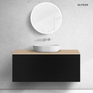 Zestaw Oltens Lun szafka podumywalkowa 120 cm z blatem czarny mat/dąb 68694300
