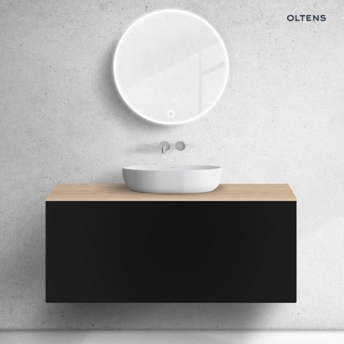 Zestaw Oltens Lun szafka podumywalkowa 120 cm z blatem czarny mat/dąb 68694300
