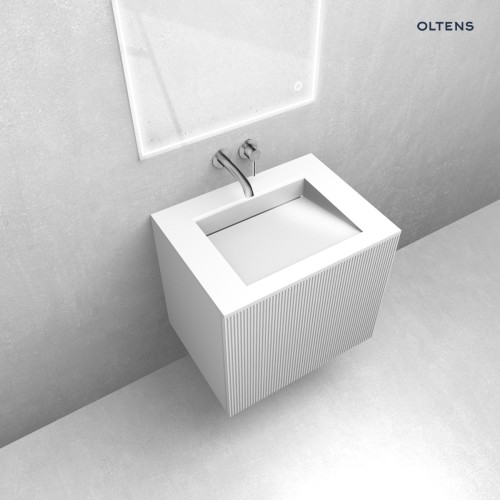 Zestaw Oltens Lun Rilla szafka podumywalkowa 60 cm z umywalką Stila LavaForm biały mat/biały połysk 68748000