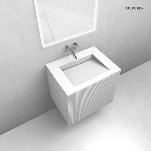 Zestaw Oltens Lun Rilla szafka podumywalkowa 60 cm z umywalką Stila LavaForm biały mat 68749000