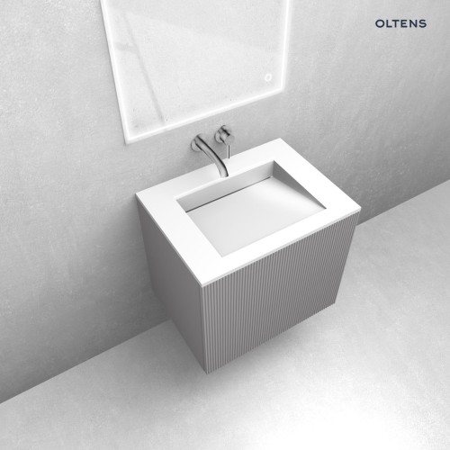 Zestaw Oltens Lun Rilla szafka podumywalkowa 60 cm z umywalką Stila LavaForm kaszmir/biały połysk 68748900