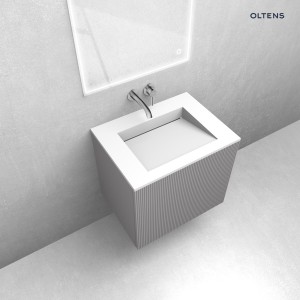 Zestaw Oltens Lun Rilla szafka podumywalkowa 60 cm z umywalką Stila LavaForm kaszmir/biały mat 68749900