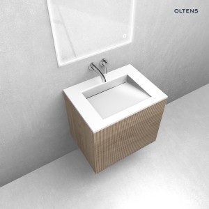 Zestaw Oltens Lun Rilla szafka podumywalkowa 60 cm z umywalką Stila LavaForm dąb/biały połysk 68748060