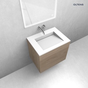 Zestaw Oltens Lun Rilla szafka podumywalkowa 60 cm z umywalką Stila LavaForm dąb/biały mat 68749060
