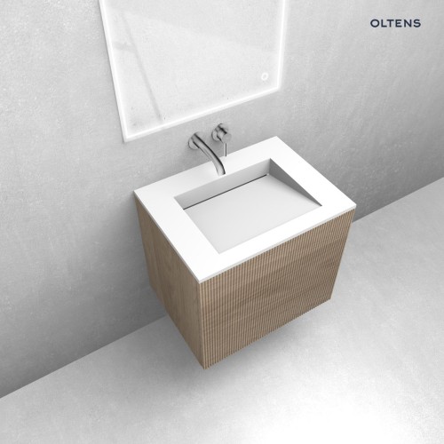 Zestaw Oltens Lun Rilla szafka podumywalkowa 60 cm z umywalką Stila LavaForm dąb/biały mat 68749060