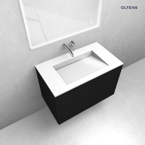 Zestaw Oltens Lun Rilla szafka podumywalkowa 80 cm z umywalką Stila LavaForm czarny mat/biały połysk 68750300