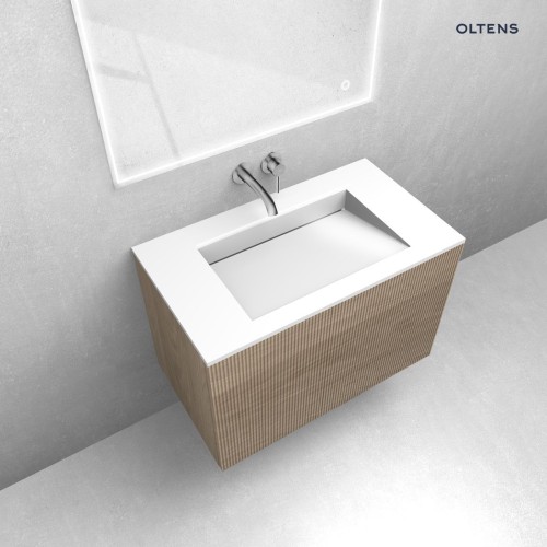 Zestaw Oltens Lun Rilla szafka podumywalkowa 80 cm z umywalką Stila LavaForm dąb/biały połysk 68750060