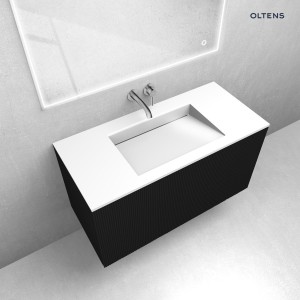 Zestaw Oltens Lun Rilla szafka podumywalkowa 100 cm z umywalką Stila LavaForm czarny mat/biały połysk 68752300