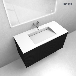 Zestaw Oltens Lun Rilla szafka podumywalkowa 100 cm z umywalką Stila LavaForm czarny mat/biały mat 68753300