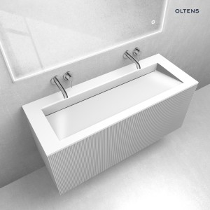 Zestaw Oltens Lun Rilla szafka podumywalkowa 120 cm z umywalką Stila  LavaForm biały mat/biały połysk 68754000