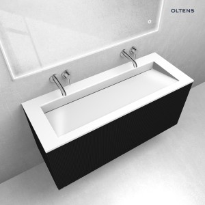 Zestaw Oltens Lun Rilla szafka podumywalkowa 120 cm z umywalką Stila LavaForm czarny mat/biały połysk 68754300