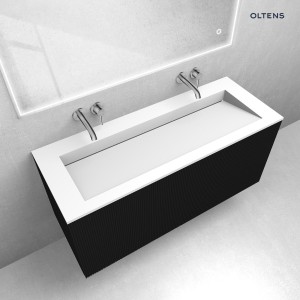 Zestaw Oltens Lun Rilla szafka podumywalkowa 120 cm z umywalką Stila LavaForm czarny mat/biały mat 68755300