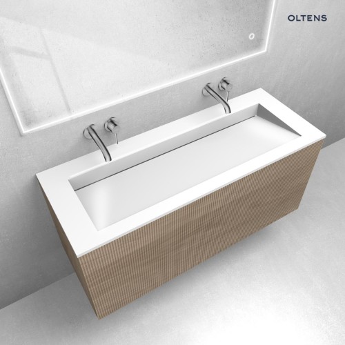 Zestaw Oltens Lun Rilla szafka podumywalkowa 120 cm z umywalką Stila LavaForm dąb/biały połysk 68754060