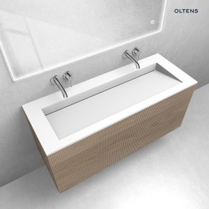 Zestaw Oltens Lun Rilla szafka podumywalkowa 120 cm z umywalką Stila LavaForm dąb/biały mat 68755060