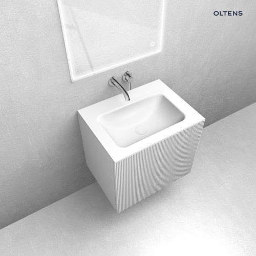 Zestaw Oltens Lun Rilla szafka podumywalkowa 60 cm z umywalką Kalla LavaForm biały mat 68769000