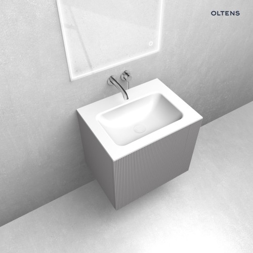 Zestaw Oltens Lun Rilla szafka podumywalkowa 60 cm z umywalką Kalla LavaForm kaszmir/biały połysk 68768900