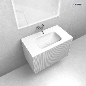 Zestaw Oltens Lun Rilla szafka podumywalkowa 80 cm z umywalką Kalla LavaForm biały mat 68773000