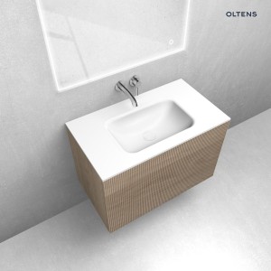 Zestaw Oltens Lun Rilla szafka podumywalkowa 80 cm z umywalką Kalla LavaForm dąb/biały mat 68773060