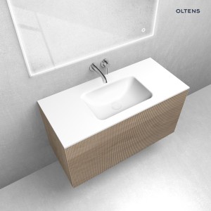 Zestaw Oltens Lun Rilla szafka podumywalkowa 100 cm z umywalką Kalla LavaForm dąb/biały mat 68777060